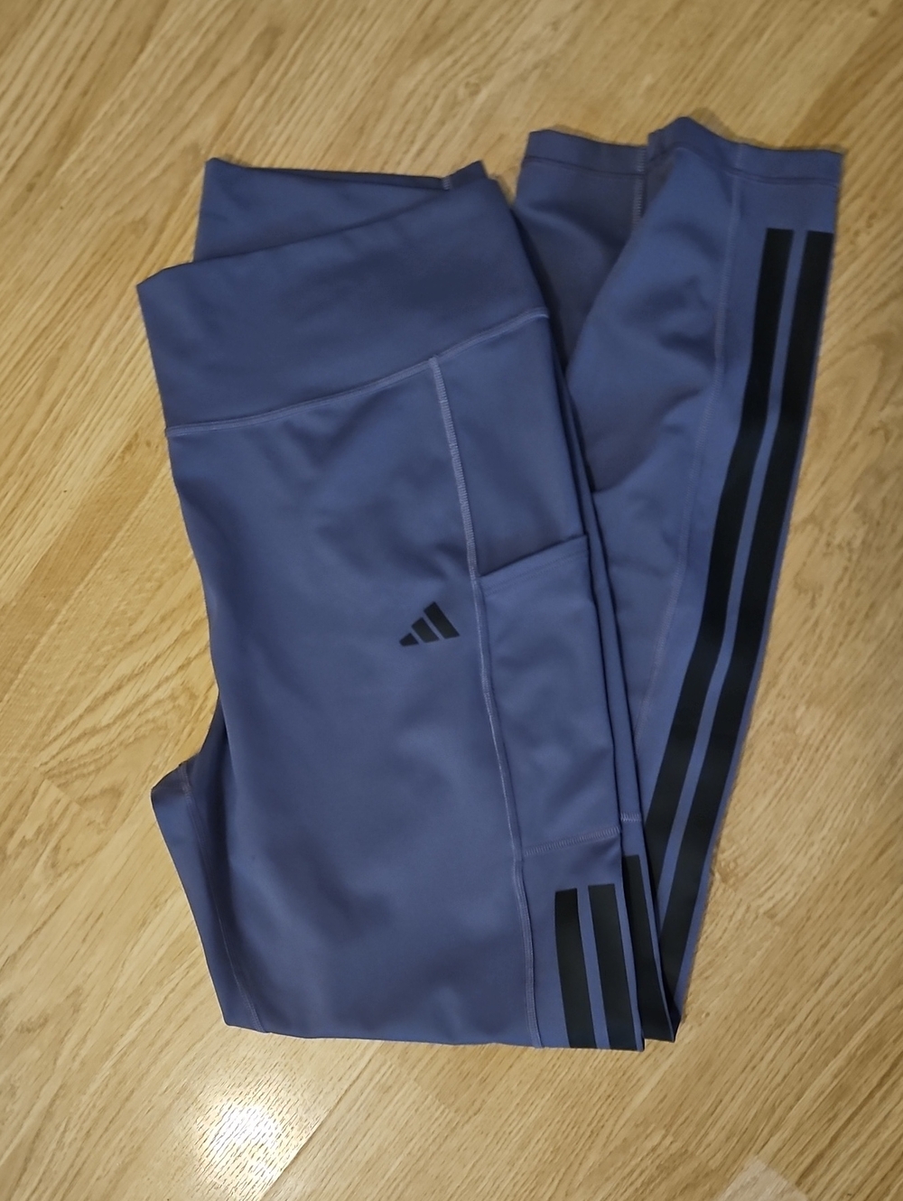 adidas Purple Athletic Leggings with Black Stripe Detail